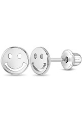 little silver smiley face screw back earrings for babies